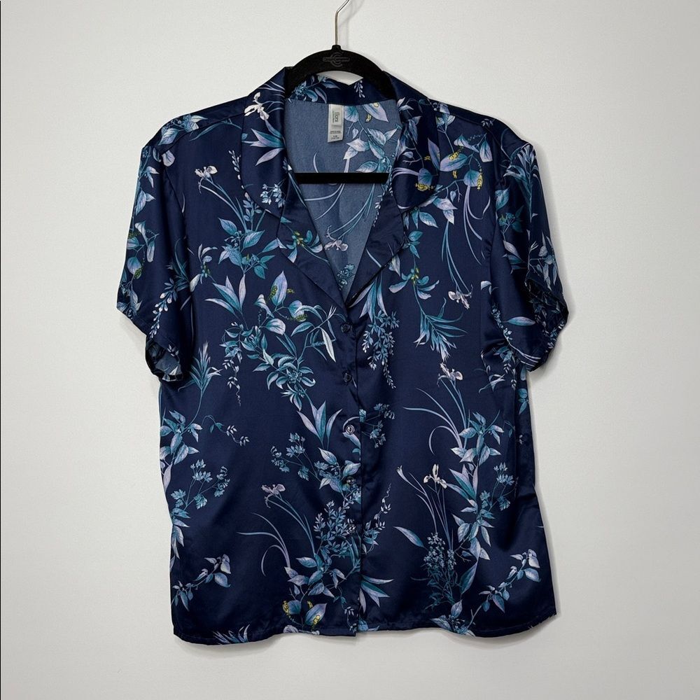 Flora by Flora Nikrooz Floral Navy Blue Short Sleeve Pajama Set Size Large - Picture 4 of 12